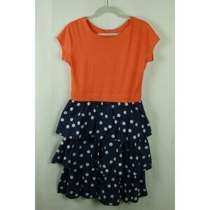Shabby Apple Dress Small Women's Ruffle Polka Dot Orange Navy Blue Vintage Style